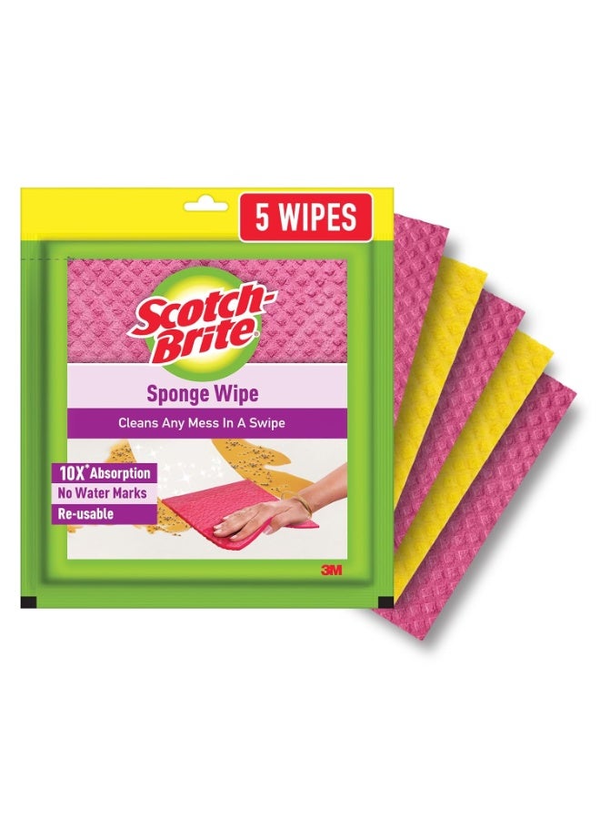 Scotch-Brite Sponge Wipe Resusable Kitchen Cleaning foam Cellulose wood Sponge- Easy to use, Multi- color & Biodegradable (pack of 5) - Image 1
